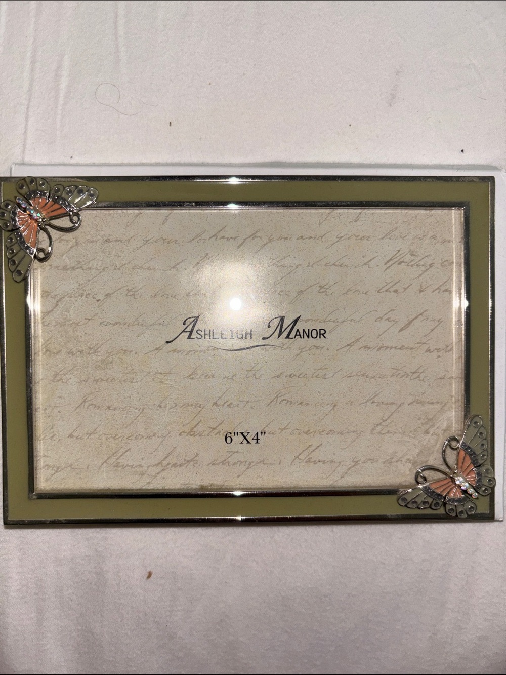 Olive Green Picture Frame with Butterfly Accents 4x6